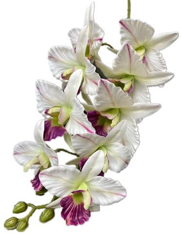Künstliche Cattleya-Hybrida-Blumenzweige, 9 Köpfe, PU, Cattleya, Cymbidium-Orchidee mit langem Stiel, für Hochzeitsblumen-Dekoration (violettes Herz), 4 Stück
