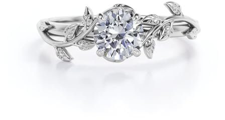 Molioaki 1 Karat Runder 5A Zirkonia Verlobungsringe für Frauen 925 Sterling Silber Blatt-Ring Versprechen Verlobungsring für Sie - Größe 54