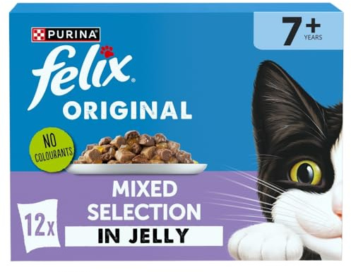 FELIX Original Senior 7+ Gemischte Auswahl in Gelee Katzenfutter Nassfutter 12x85g