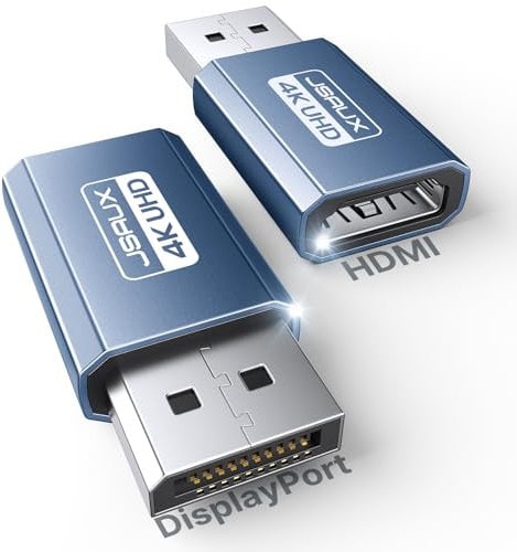 JSAUX Lot de 2 adaptateurs DisplayPort vers HDMI 4K - Convertisseur vidéo UHD 4K @ 30 Hz/2K @ 60 Hz/1080P@120Hz DP vers HDTV - Compatible avec Dell, Lenovo, HP, GPU, AMD, NVIDIA, bureau - Bleu