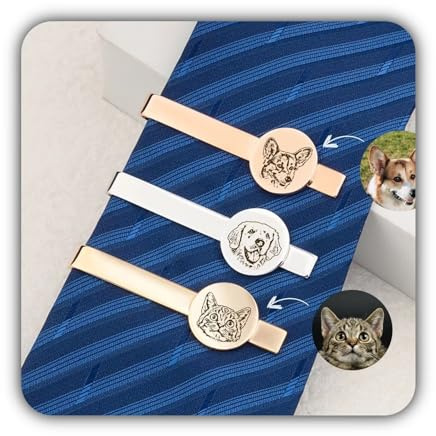 Cadeau de mariage pour marié - Pince à cravate pour chien - Pince à cravate personnalisée - Pince à cravate Personnaliser Portrait d'animal de compagnie - Barre de cravate gravée
