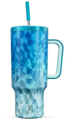 Meoky Tumbler with Handle and Straw for Women: 40 oz Stainless Steel Insulated Tumbler with Lid and Straw 100% Leakproof for Car Travel Home - Fashion Enthusiasts, Ocean