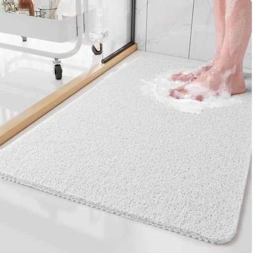 ZOKBOM Tapis de douche rectangulaire en luffa antidérapant pour douche intérieure, blanc, 80 x 60 cm