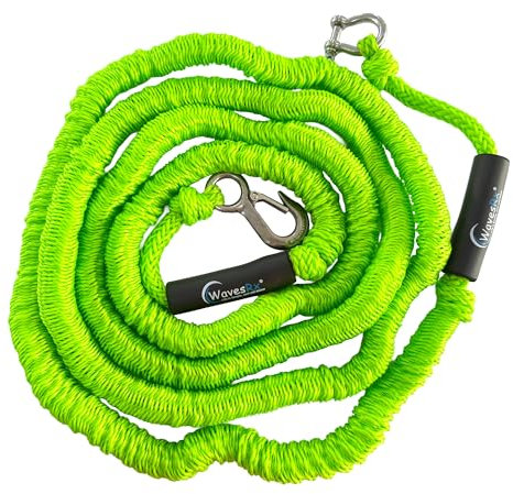 WavesRx 14'-50' AnchorMate Bungee Line | Safer Anchoring for Boats & Pontoons | Elastic Rope Extends to Absorb Wake Tugs and Keep Anchor from Dislocating | Includes Bag, Stainless Steel Hook & D Ring