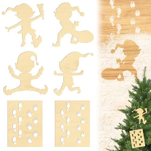 6 Stück Wichtel Fußabdrücke, Wichtel Schablone Fenster, Wichtel Zubehör Weihnachten, Kreative Weihnachten Schablone Geschenk für Frauen Männer