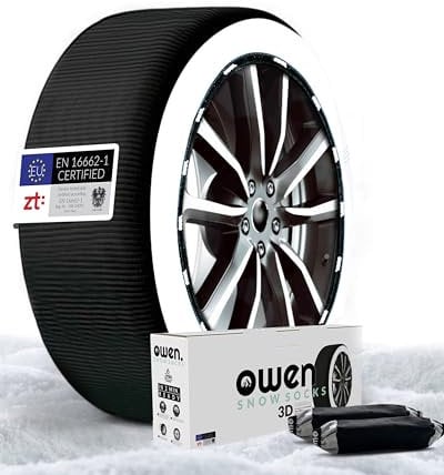 OWEN Schneeketten Textil XS-XXL | EN 16662-1 zertifiziert | EU-zugelassen | Felgenschonend | 3D-Gewebe | Geeignet für ABS/ESP | 2er Set Schneesocken (XXL)