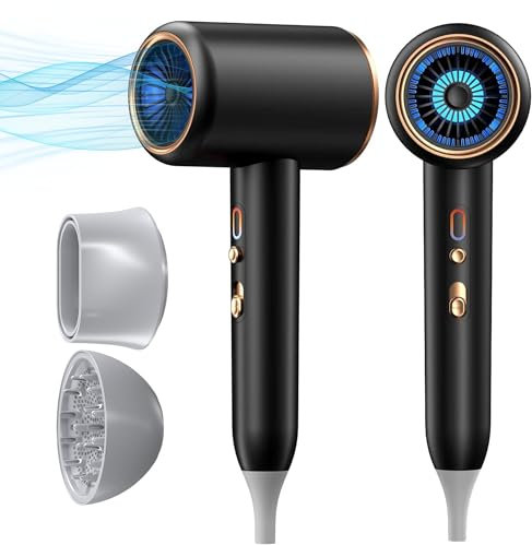 UKLISS 2400W Haartrockner Ionen, Föhn mit Diffusor, 65000 U/MIN Hochtouriger Motor, Hair Dryer Ultra-schnelles Trocknen, 3 Temperature mit Heiß-/Kalttaste, Haarföhn Leicht für Kurz Lange Haare