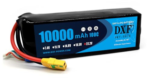 DXF 1 Paquets Batterie Lipo 6S 10000mAh 22.2V avec Décharge Élevée 100C et Connecteur XT90S - lipo 6s Idéale pour Drones, Avions RC et Voitures, Performances Inégalées!
