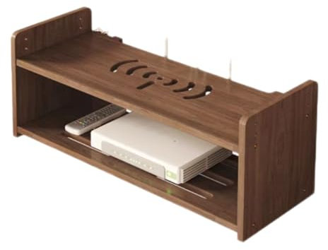 WiFi-Router Aufbewahrungsbox, Wandmontierte Schwebende Regale, TV-Set-Top-Rack, Mehrschichtiges Kabelmanagement-Aufbewahrungsregal for Wohnzimmer, Schlafzimmer, Büros(Walnut,30 * 18.5 * 15cm)
