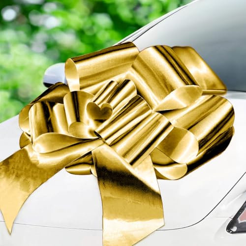 Jonami Schleife Auto Große Geschenkschleife Riesenschleife XXL 76 cm für Auto, Goldene Autoschleife Groß Riesige Schleife 18 Geburtstag Auto Gold - ø 76 cm