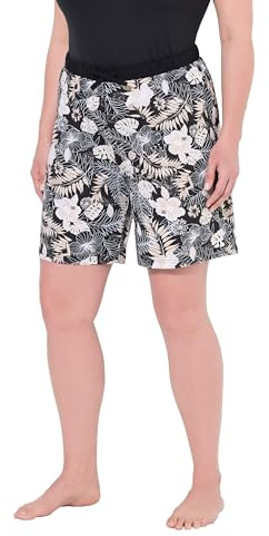 Ulla Popken Lot de 2 Shorts, pour Femme, Motif Palmes Spring, Noir, 50-52