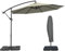 Outsunny 3(m) Garden Banana Parasol Cantilever Umbrella with Crank Handle, Cross Base, Weights and Cover for Outdoor, Hanging Sun Shade, Light Grey