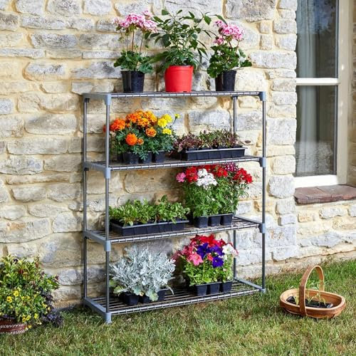 Garden Mile GroZone - Scaffale a 4 ripiani in metallo resistente, per serre, capannoni e coltivazioni, telaio in acciaio verniciato a polvere con ripiani rimovibili (scaffalatura GroZone a 4 livelli)