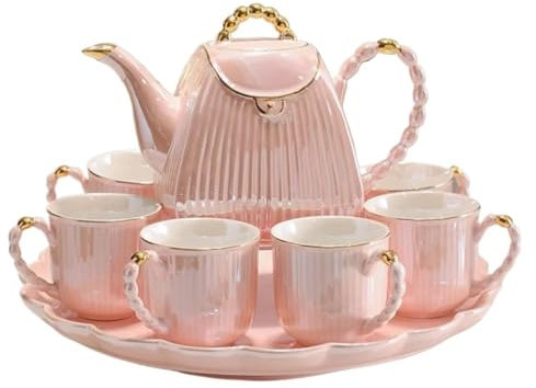 Shihan-2015 Iced Tea Pitchers Water Kettle Set, European and American Style Ceramic Tea Set for Home Living Room, Water Utensils Water Pitcher Water Carafe(Pink)