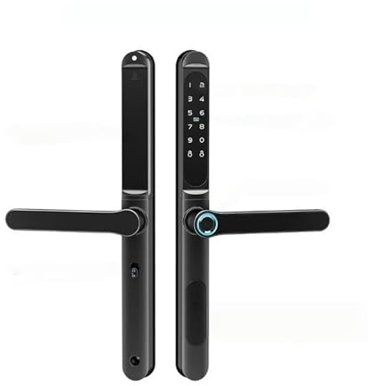Cerradura electrónica inteligente TTlock for puerta exterior, resistente al agua, con huella dactilar, código de tarjeta APP, for puerta corrediza de vidrio y aluminio.(2885 Black,Right handle)