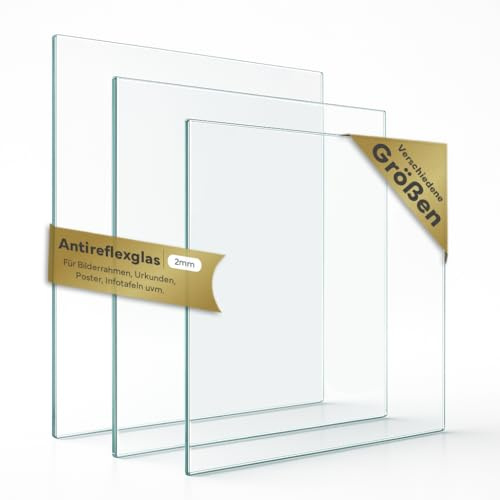 Verre antireflet de 2 mm - Découpe sur mesure - Plaque en verre antireflet pour cadre photo de 18 x 24 cm à 70 x 100 cm - Verre de cadre pour photos et art - Fabriqué avec précision et emballé en