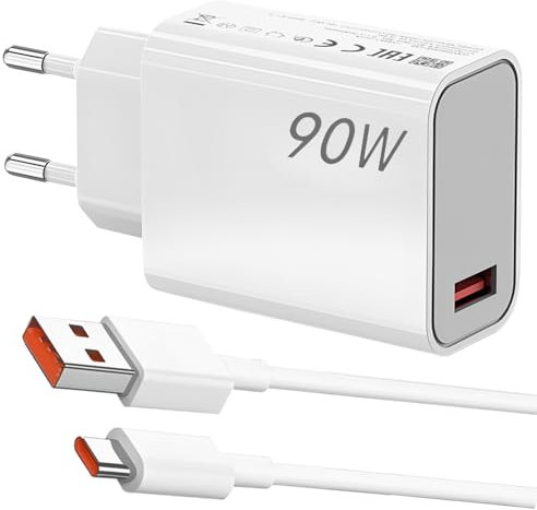 90W Chargeur Rapide pour Xiaomi Redmi Note 14/13/12/11 Pro 14C, Hypercharge USB-C 6A, Chargeur Turbo avec Câble USB-C 1M pour Xiaomi 15 Ultra, 15, 14T, 13T, POCO X7 Pro, Pad 7, F5, F4 et Plus