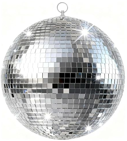 20CM Spiegelkugel,Discokugeln mit Hängendem Ring,Silber Discokugel | Discokugel Deko Aufhängen,für Party Deko Oder DJ-Lichteffekt,Weihnachtsfoto-Requisiten