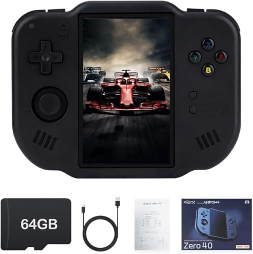 MagicX Zero 40 Retro Handheld Game Console , 3.4 Inch IPS Screen Linux System Sunken Dual Joystick Built-in 64G TF Card Handheld Emulator Support 4.2G WiFi Bluetooth TV Output(Black)