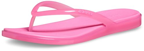 Crocs Women's Miami Round Toe Flip Flops | Flexible Straps | 360 Degree Comfort | Croslite Foam Footbed, Pink Lemonade Jelly, 7