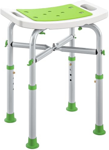 HOMCOM Shower Chair, Shower Stool for Elderly Disabled, Green | Adjustable Padded, Built-in Handle, Non-slip Suction Foot Pads