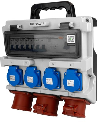 Doktorvolt Stromverteiler Baustromverteiler mit CEE-Stecker - 16A 32A 4x230V FI-Schalter LS-Schalter