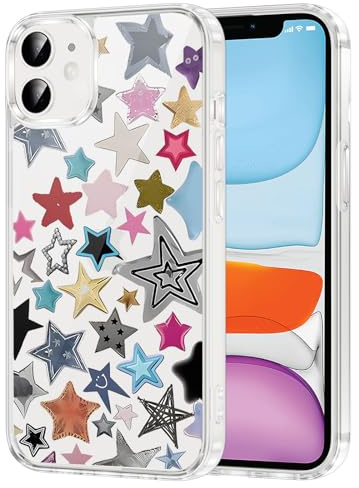 Yirlbey Handyhülle für iPhone 11 Hülle 6,1, Aesthetic Bunt Sterne Muster Motiv Design für Mädchen Schutzhülle Weiche Bunt Transparent Silikon TPU + PC Dünn Stoßfest Bumper Durchsichtig Case