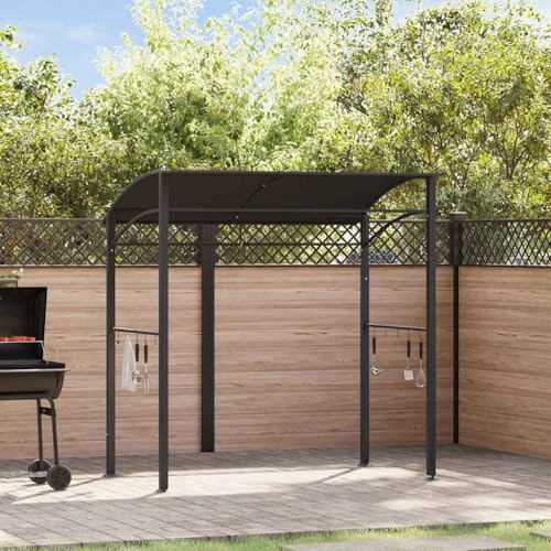 Tonnelle de barbecue, 215 x 150 x 220 cm, anthracite, cadre en acier robuste, protection en tissu résistant aux intempéries, avec 10 crochets, idéale pour les barbecues en plein air dans le jardin ou