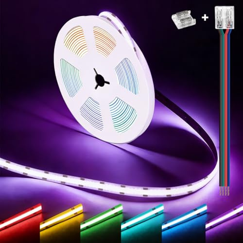 illuburg 24V COB LED Streifen RGB 10m 576LEDs/m CRI90+ Dimmbar Selbstklebend Mehrfarbig Deko LED Strip Licht Band Leiste Kette