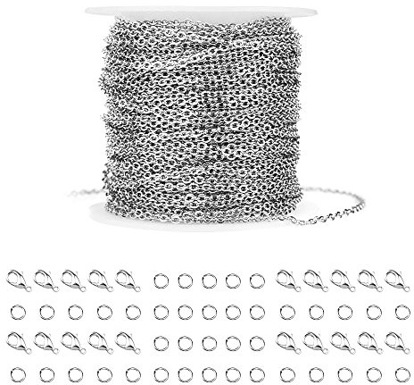 36 Feet Silver Stainless Steel Link Cable Chain with 20 Lobster Clasps and 30 Jump Rings for Men Women Jewelry Chain DIY Making, 2.0mm