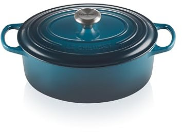 Le Creuset Signature Gusseisen-Bräter mit Deckel, Ø 29 cm, Oval, Für alle Herdarten und Induktion geeignet, Volumen: 4,7 l, 4,675 kg, Deep Teal, 21178296422430