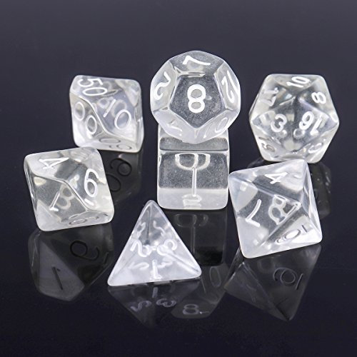 GOZAR 7St Transparent Weiß Poly Dice Polyedrische Dices Harz Gaming D&D RPG Game Set