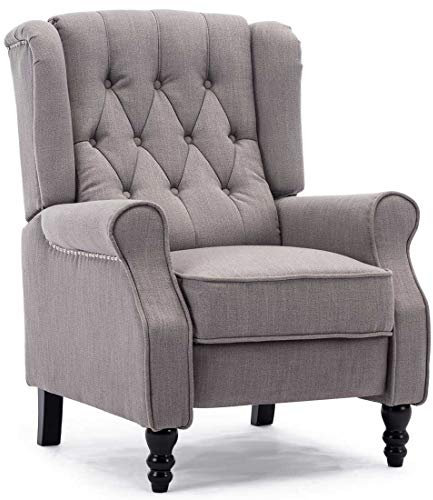 ALTHORPE WING BACK FIRESIDE RECLINER FABRIC BONDED LEATHER OCCASIONAL ARMCHAIR SOFA CHAIR (Marl Grey, Linen)