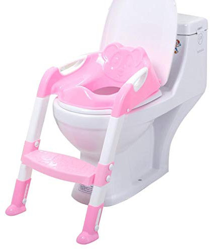 SQ Professional Children Toilet Ladder with Steps - Portable Toddlers Potty Training Seat & Step - Adjustable Kids Toilet Seat - Pink