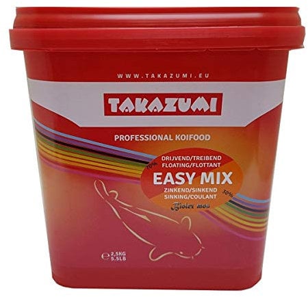 Takazumi Koifutter Easy Mix - Winterfutter - Teich Fischfutter Ø4,5 mm Mix aus Gold Plus + Easy bis 4°C - 2,5kg Eimer - hohe Verwertbarkeit - geringere Wasserbelastung und weniger Algen im Teich