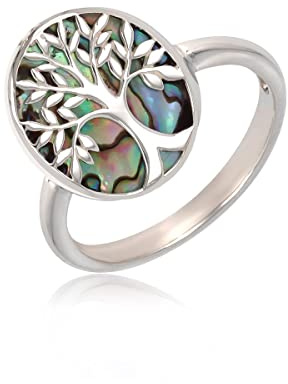 Aden Bague Femme Argent 925 & Nacre Abalone – Arbre de Vie Ovale – Modèle FOLIA – Reflets Iridescents Multicolores