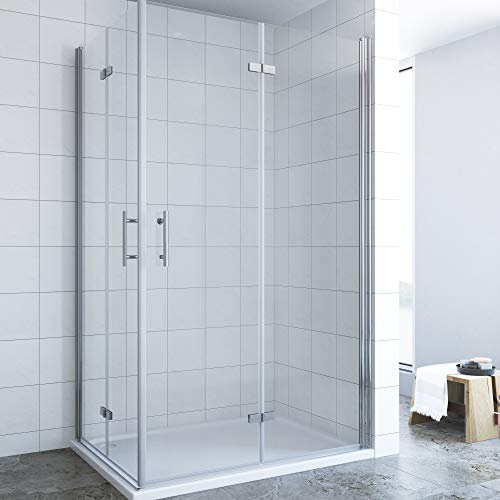 AQUABATOS® Duschkabine Eckeinstieg 120x100 x 195 cm mit 180º Klappbar Faltbar Drehfalttüren, Duschabtrennung Duschwand Glas Eckdusche Pendeltür 6mm ESG Sicherheitsglas mit Nano Beschichtung