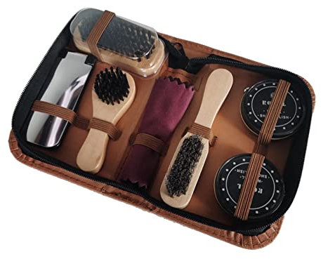 Sharplace Kit Cirage + Brosse Éponge à L'huile + Brosse + Corne de Chaussure + Toile à Chaussures + de Rangement
