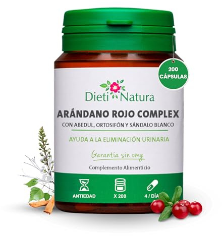DIETI NATURA Arándano Rojo Complex 200 Cápsulas para Salud del Tracto Urinario - Apoya la Eliminación de Líquidos - Bienestar Urinario Diario Hombre y Mujer - Cápsulas para Depurar el Organismo