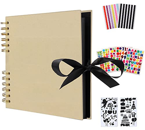 AIOR Fotoalbum zum Selbstgestalten 80 Schwarze Seiten Scrapbook Fotoalben Fotobuch zum Einkleben, DIY Vintage Spiralalbum für Baby Familie Geburtstag Jahrestag Geschenk (Gelb)