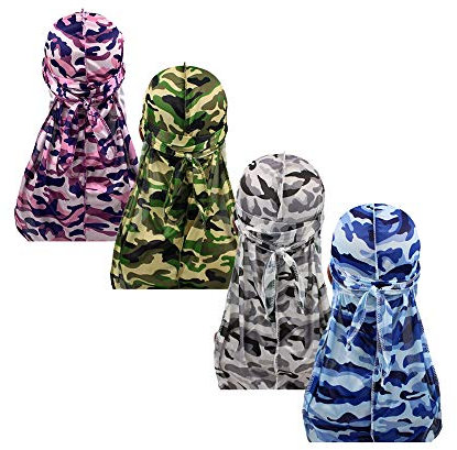 Treer 4 Stück Unisex Sport Kopfbedeckung Kopftuch, Durag Atmungsaktiver Pirat Cap Radfahren Bandana Fahrrad Piratentuch Stirnband Laufen Mütze Helmmütze, Tarnung Drucken (One size,Set 8)
