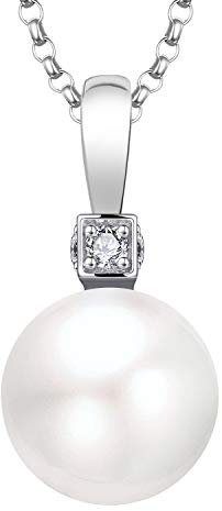 JO WISDOM Damen Kette Perlen Silber 925 Halskette Anhänger 11mm Perle mit 3A Zirkonia April Geburtsstein,Schmuck für Mutter Tochter Frauen Mädchen