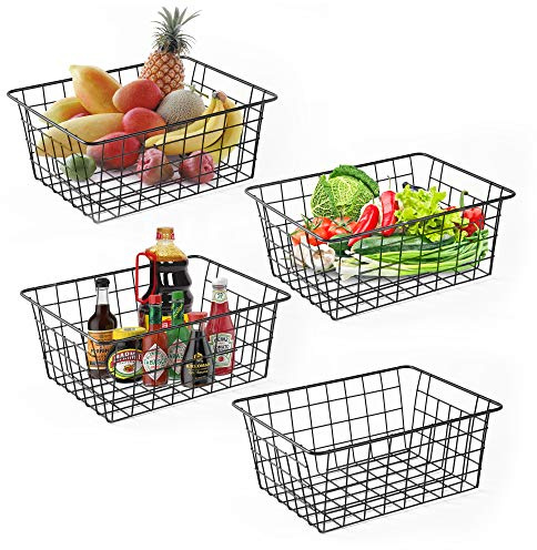 Wire Baskets for Organizing Household 4 Pack Pantry Baskets For Storage Pantry Wire Black Metal Storage Bins