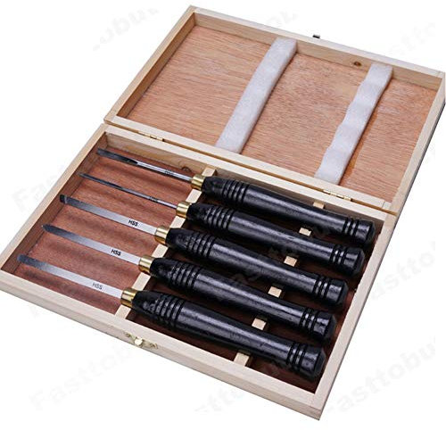 Ensemble De Ciseaux De Tour À Bois, Ensemble De 5 Pièces Acier Rapide Pour Le Tournage Du Bois, Démarreur De Gouge À Cuvette Avec Poignées En Bois Dur Et Étui En Bois Pour Le Stockage