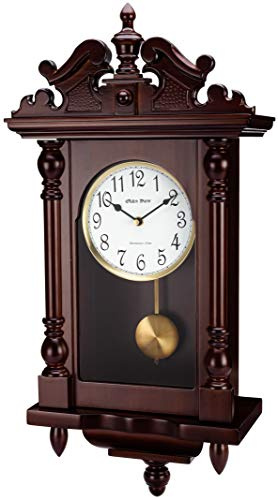 Olden Days Wanduhr mit Echtholz, 4 Klingeloptionen, schwingendes Pendel, antikes Vintage-Design, 55,9 cm groß