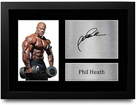 HWC Trading FR A4 Phil Heath Mr Olympia Gifts Autogramm, gedruckt, signiert, für Bodybuilding-Fans, A4 gerahmt
