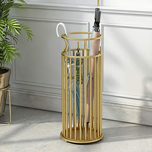 AILILI Porte-parapluies -Seau Parapluie,Rond,Doré, Rose,Porte Parapluies en Métal,Design Naturel Élégant,Support Parapluies,pour La Décoration De La Maison,avec Crochets (Color : Gold)