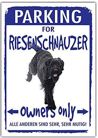 Riesenschnauzer Schnauzer Parking Schild Achtung Spruch Warnschild Türschild Fun Geschenkidee lustiger Spruch Hundemotiv Aluminium Wetterfestes Hundeschild