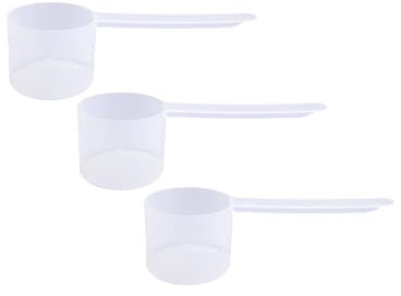 Plastic Measuring Scoop, (60 cc | 1/4 Cup | 4 tablespoon | 2 fl oz | 60 mL) Long Handle Spoons for Powders and Granules, Coffee, Pet Food, Grains, Protein, Spices and Other Dry Goods (Pack of 3)