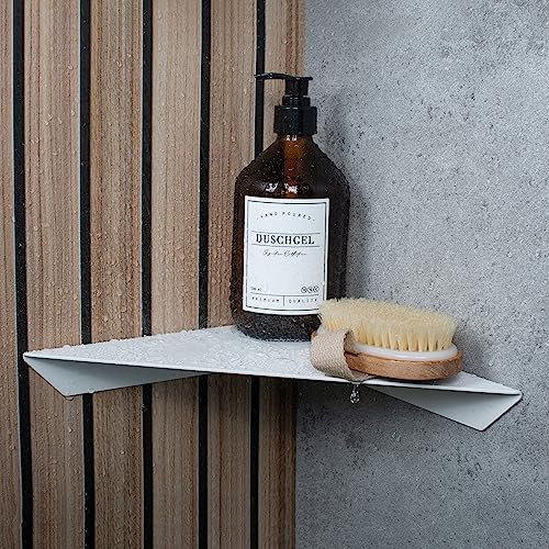 Schulte étagère douche autocollante, sans percer, 23 x 23 x 3.5 cm, triangulaire, blanc mat, rangement des affaires de la douche